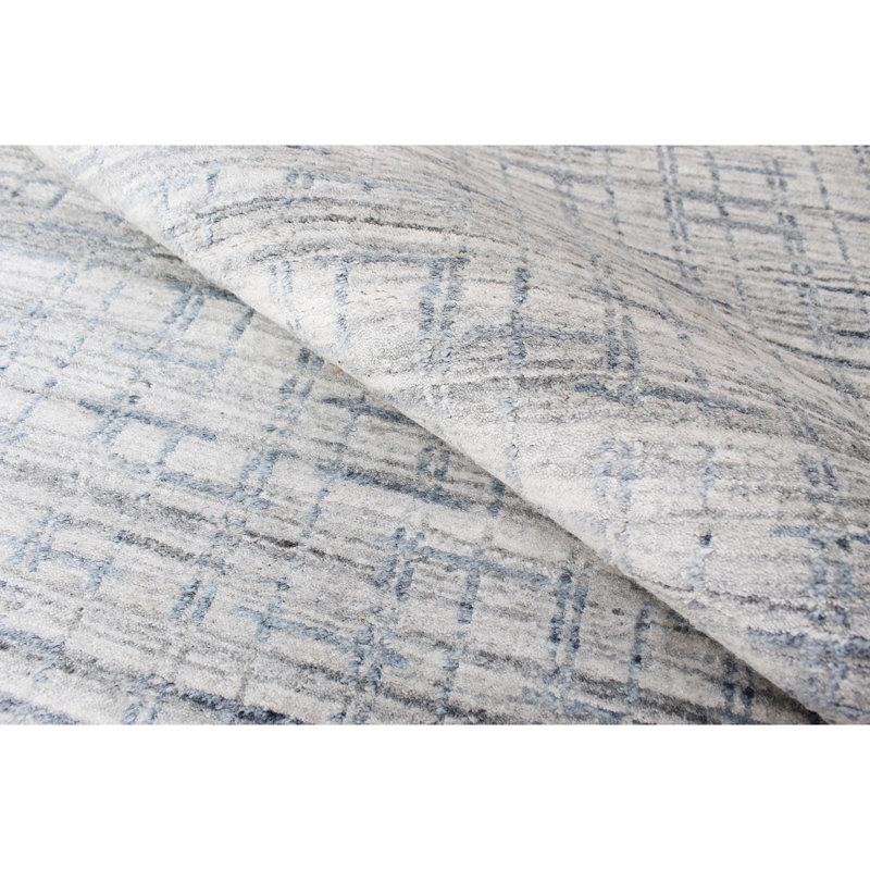 Plaid Area Rug in Blue/Silver, Rectangle 10' x 14'