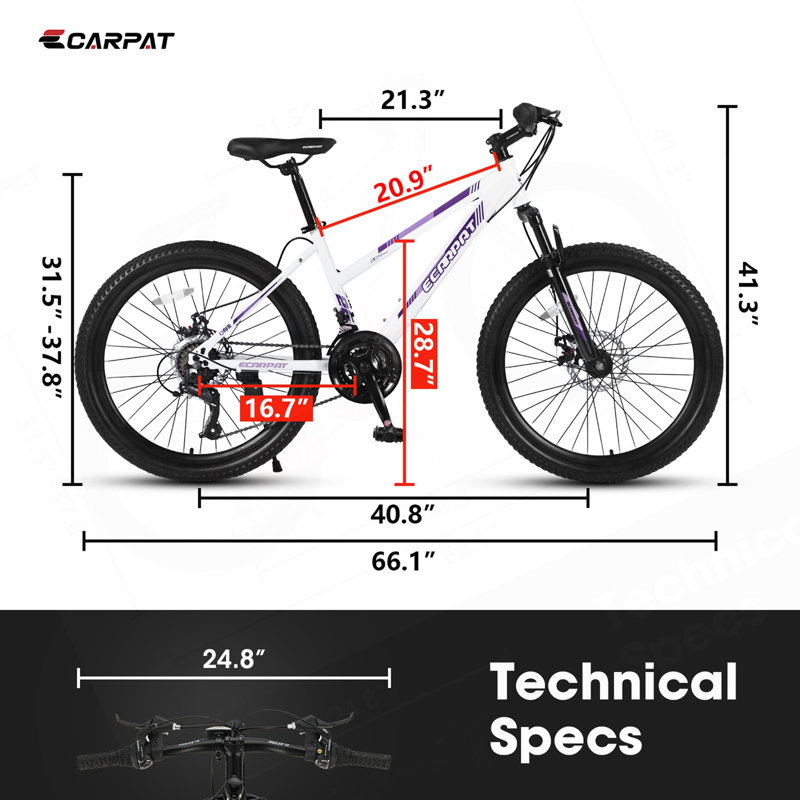 26 Inch Mountain Bike For Teenagers Girls Women, Shimano 21 Speeds With Dual Disc Brakes And 100Mm Front Suspension