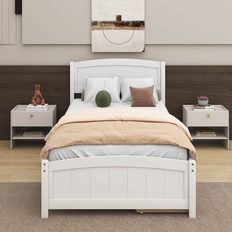 Lit plateforme simple avec deux tiroirs, Blanc