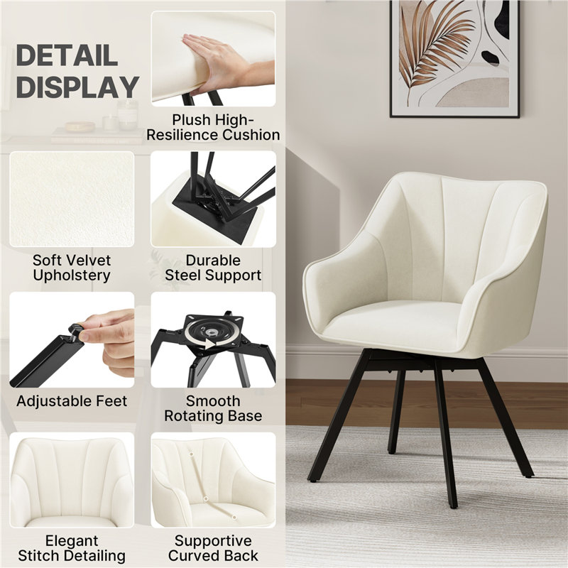 46.5cm H Polyester Upholstered Side Chair, Beige