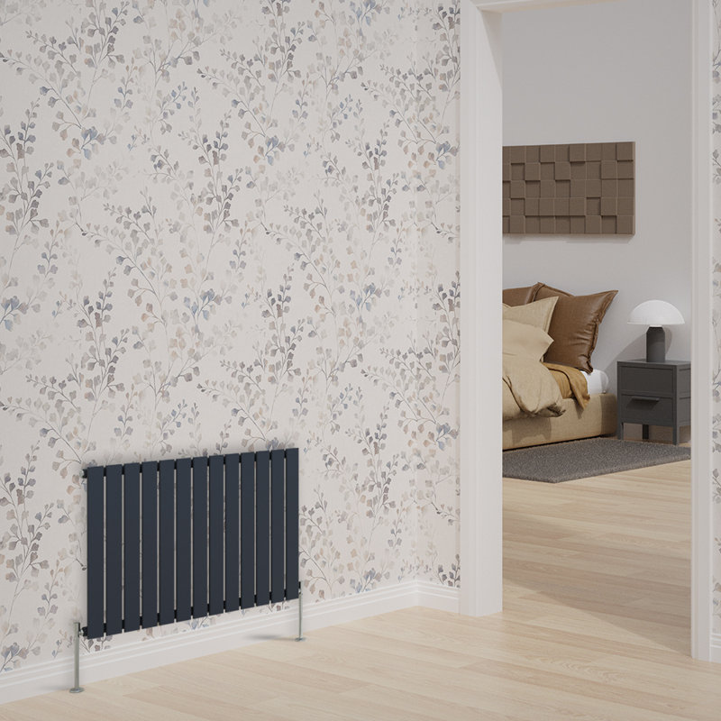 Adah Horizontal Single Flat Panel Radiator, Anthracite, 600mm H x 884mm W x 52mm D, 1