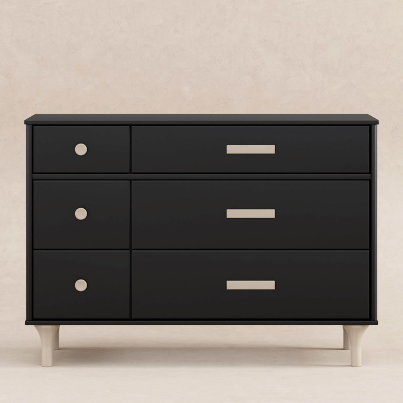 Lolly Crib, 3 Drawer And 6 Drawer Dresser, Black And Washed Natural