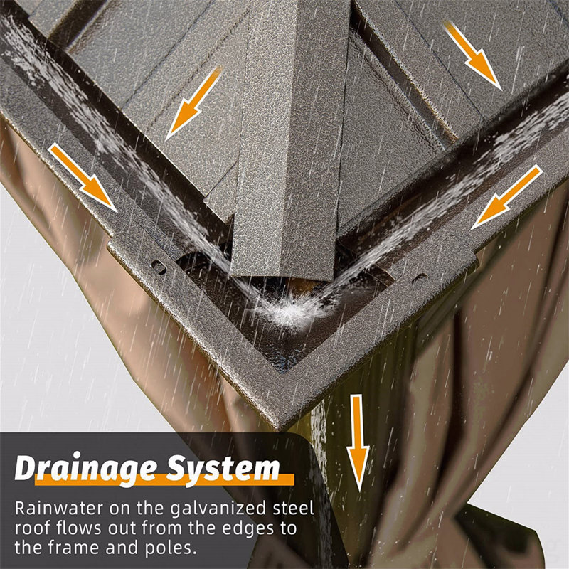 12X20FT Gazebo Aluminum, Mosquito Net For Outdoor Use With Galvanized Steel Double Roof (Brown), Gray