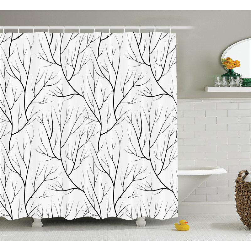  Winter Tree Leaf Nature Theme Leafless Delicate Branches Pattern Japanese Style Single Shower Curtain, 75" H x 69" W