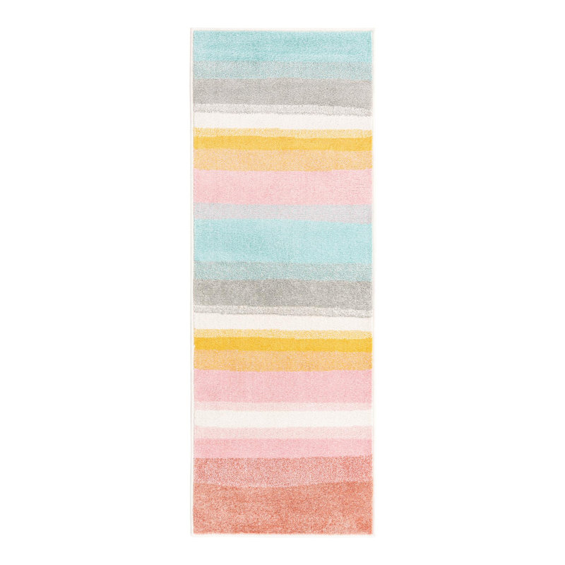 Striped Machine Woven Polypropylene Plastic Rug, Runner 2'2" x 6'