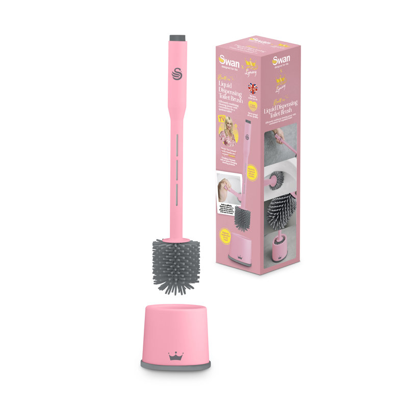 Swan SWFC1001QOCN Lynsey Queen of Clean Dispensing Toilet Brush with Refillable Cleaning Solution Dispenser, Anti-Clog/Anti-Drip Silicone Bristles, Pink