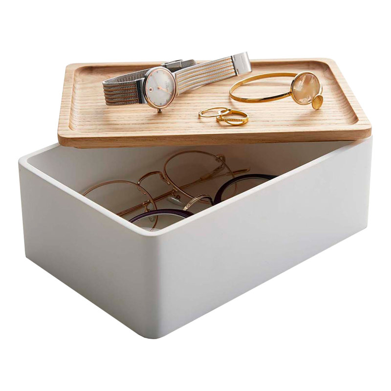 Boîte d'accessoires pour la maison Yamazaki, polystone, couvercle, Frêne