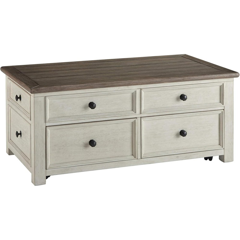 Table basse à plateau relevable avec rangement - Rustic Farmhouse, brun / blanc