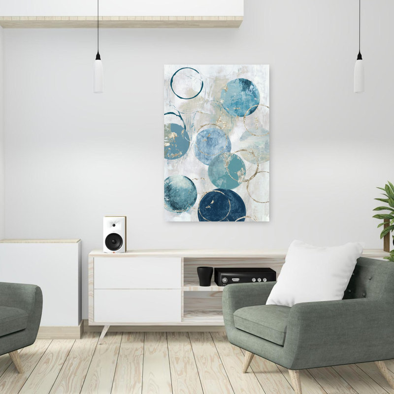 Cercles bleus I, art géométrique abstrait contemporain, H 36 po x l 24 po