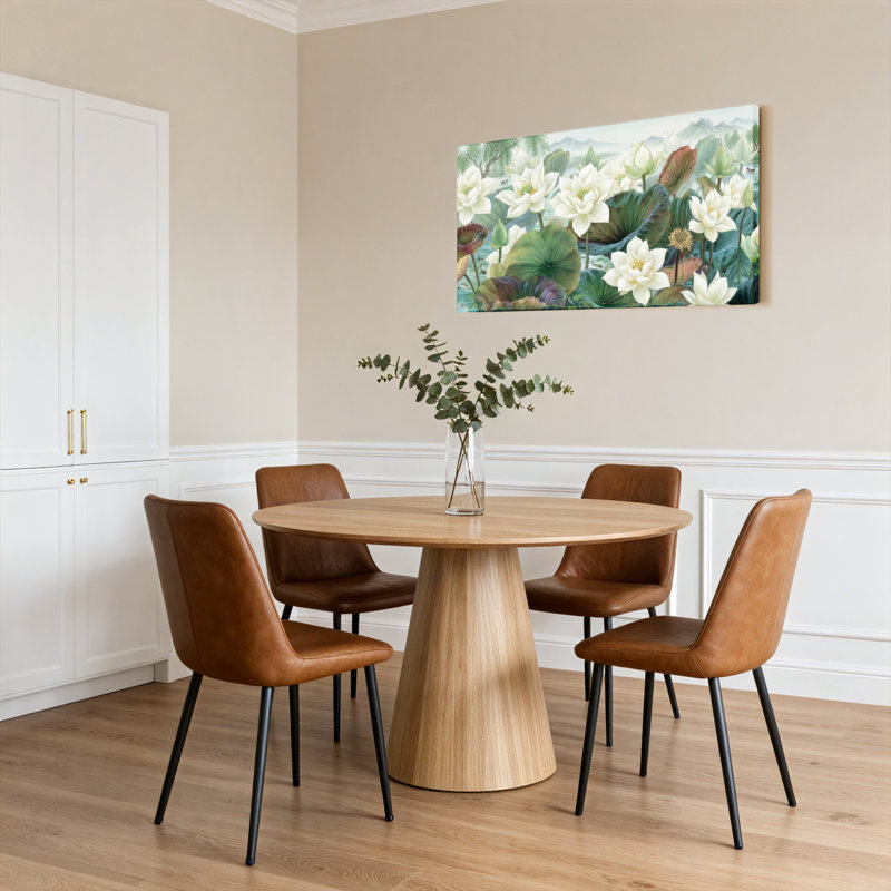 Ensemble de 1 tableau sur toile tendue représentant un paysage de fleurs et de feuilles de lotus, 4824