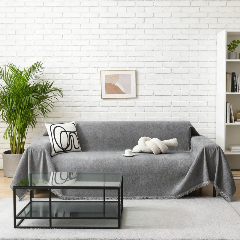 Housse de canapé en chenille, housse de canapé lavable universelle pour la protection des animaux de compagnie et des meubles, jeté multi-usage doux avec motif à pampille