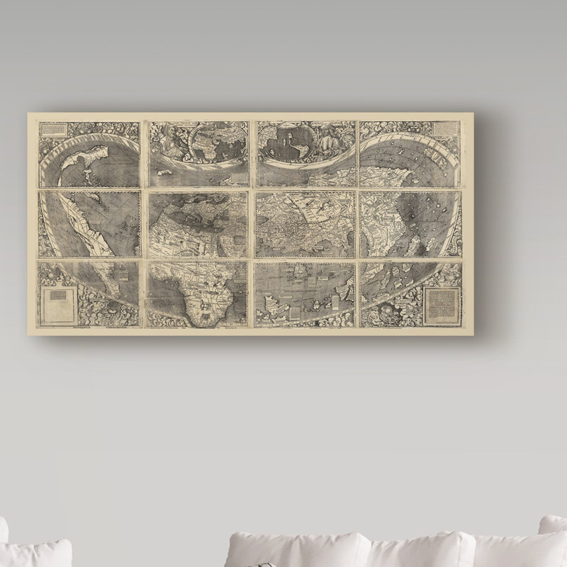 1507 waldseemuller-impression sur toile tendue, H 16 po x l 32 po x P 2 po