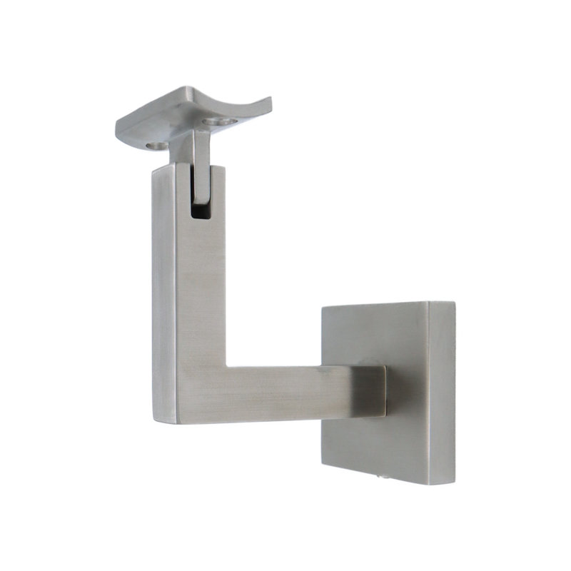 Concrete Mount Handrail Bracket with Square Rose and Curved Plate, Satin Stainless Steel