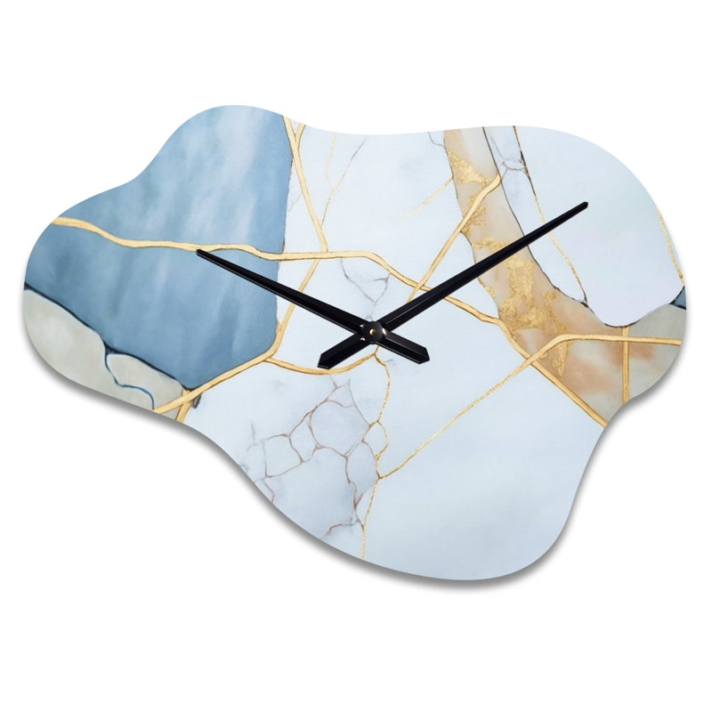 Abstrait géométrique blanc I - horloge en métal nuage marbré, impression d'horloge asymétrique en métal, Grand