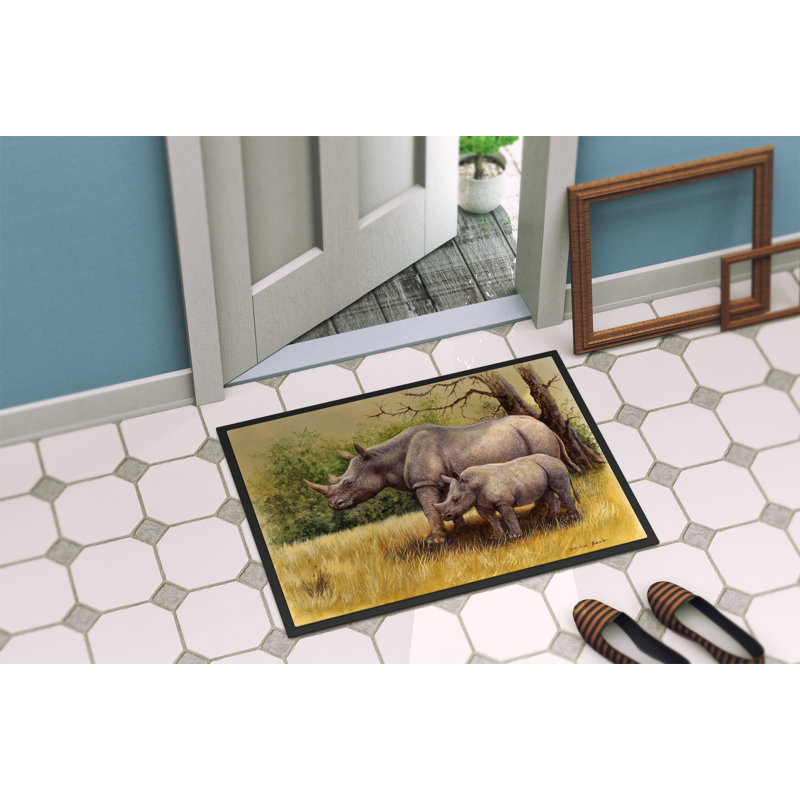 Paillasson d’extérieur antidérapant Waretown Rhinoceros, Rectangle 1 pi 6 po x 2 pi 3 po