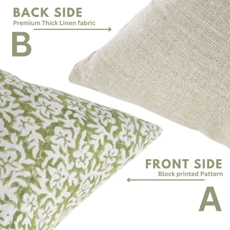 Linen Pillow Cover, 16" x 16", Green/White Floral 1, Square
