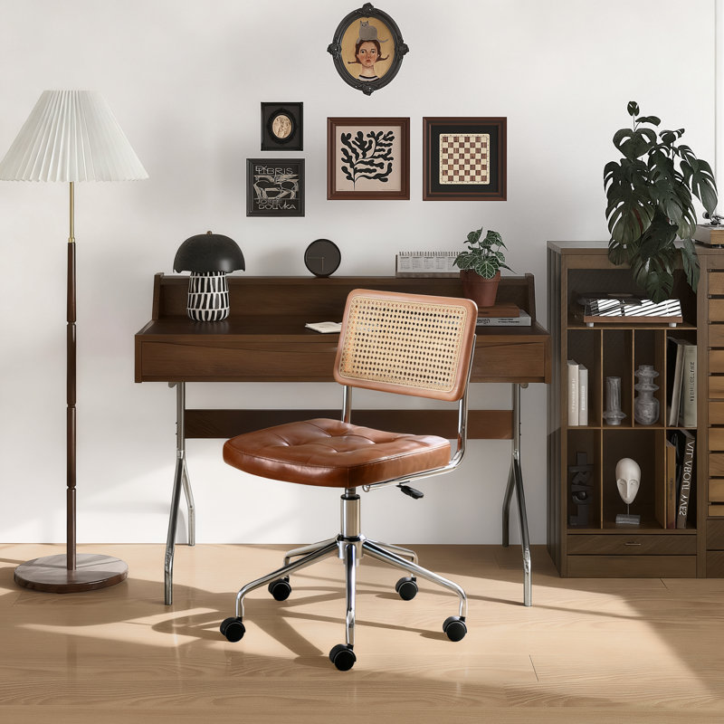 Chaise de bureau pivotante en similicuir Ayris, Brun