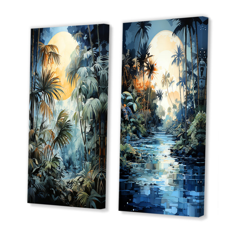 Ensemble de salon mural Moonlit Palms Forest - Plants, H 28 po x l 25 po, Toile tendue