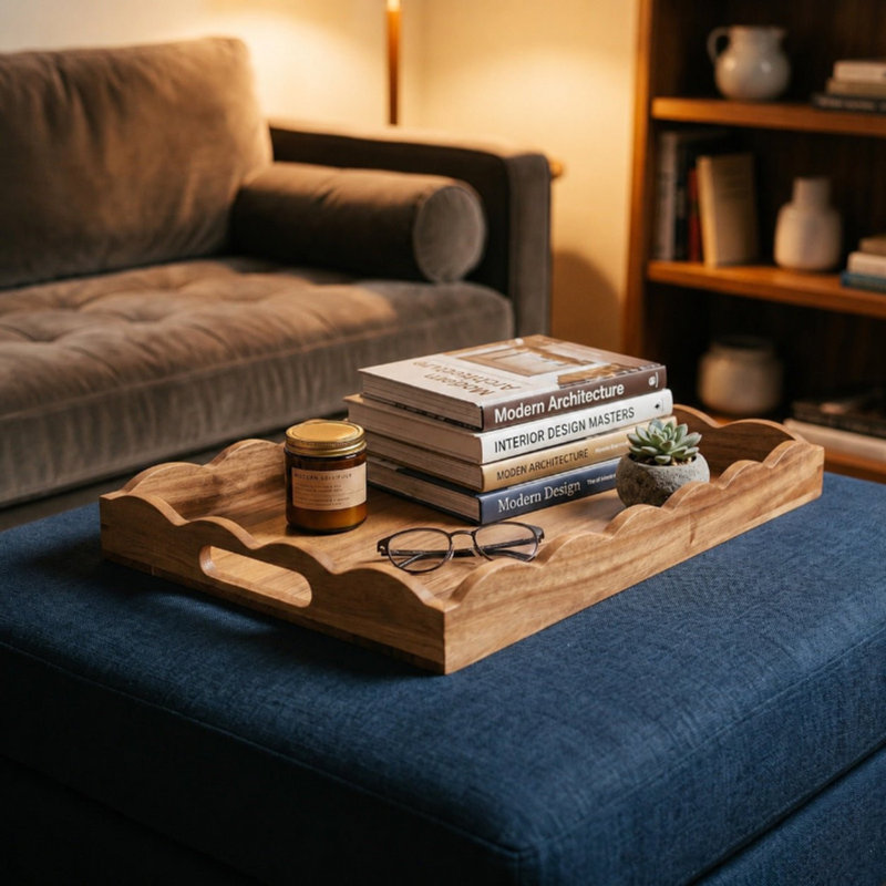 Plateau de service en bois d'acacia festonné personnalisé - 18 x 12 po