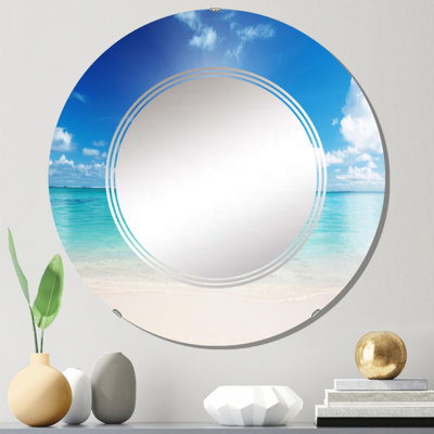 Sable et bleu mer des Caraïbes - Miroir mural nautique et côtier rond