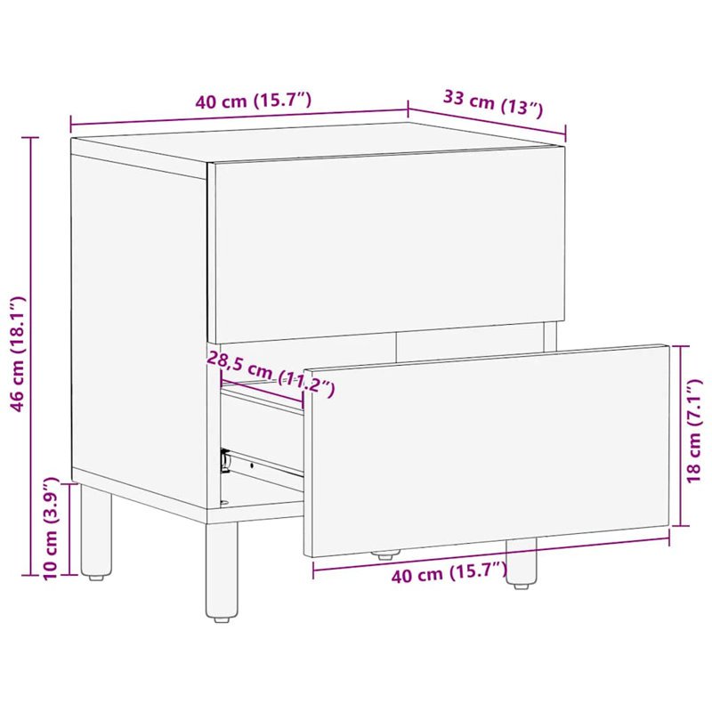 40cm W Bedside Table