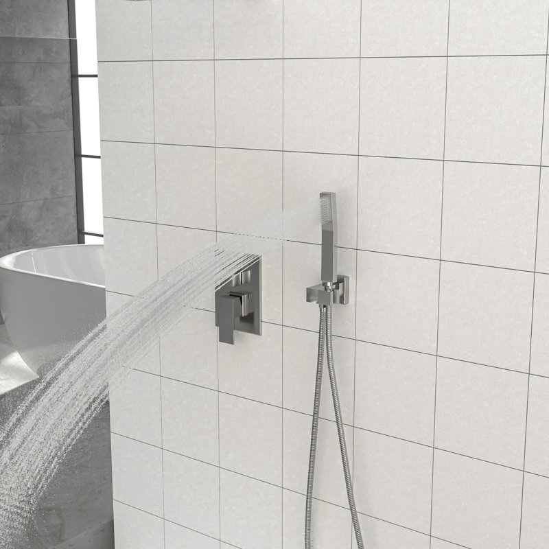 Pomme de douche double - Système de douche carré mural de 10 pouces avec valve brute, Nickel brossé