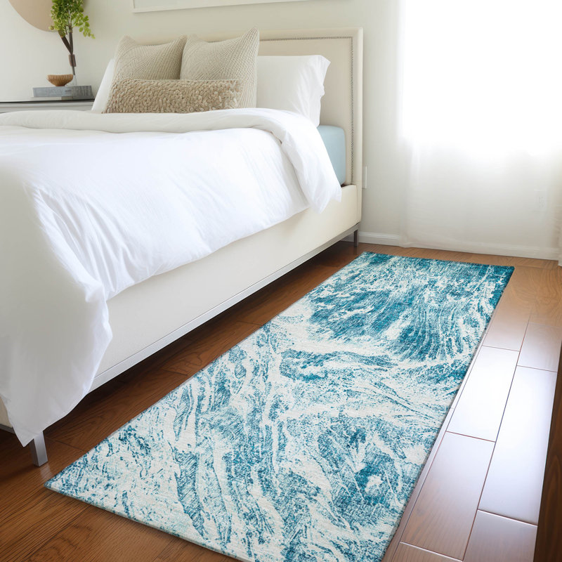 Premium Machine Washable Prisco Teal Rug, Runner 2'3" x 7'6"