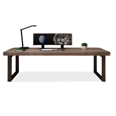 Brun noyer + bois massif rectangulaire noir + bureaux en fer