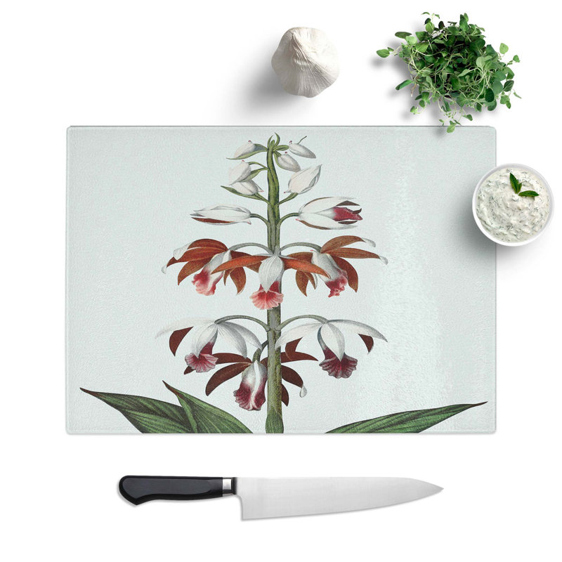 Tempered Glass a Chinese Limodoron Plant Chopping Board, 39 cm W x 28.5 cm L