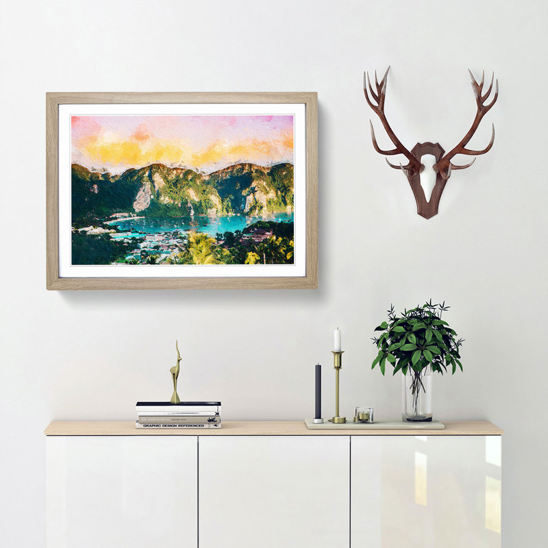 Phi Phi Islands in Thailand - Picture Frame Painting Print, 48cm H x 65cm W x 2cm D, Oak Framed