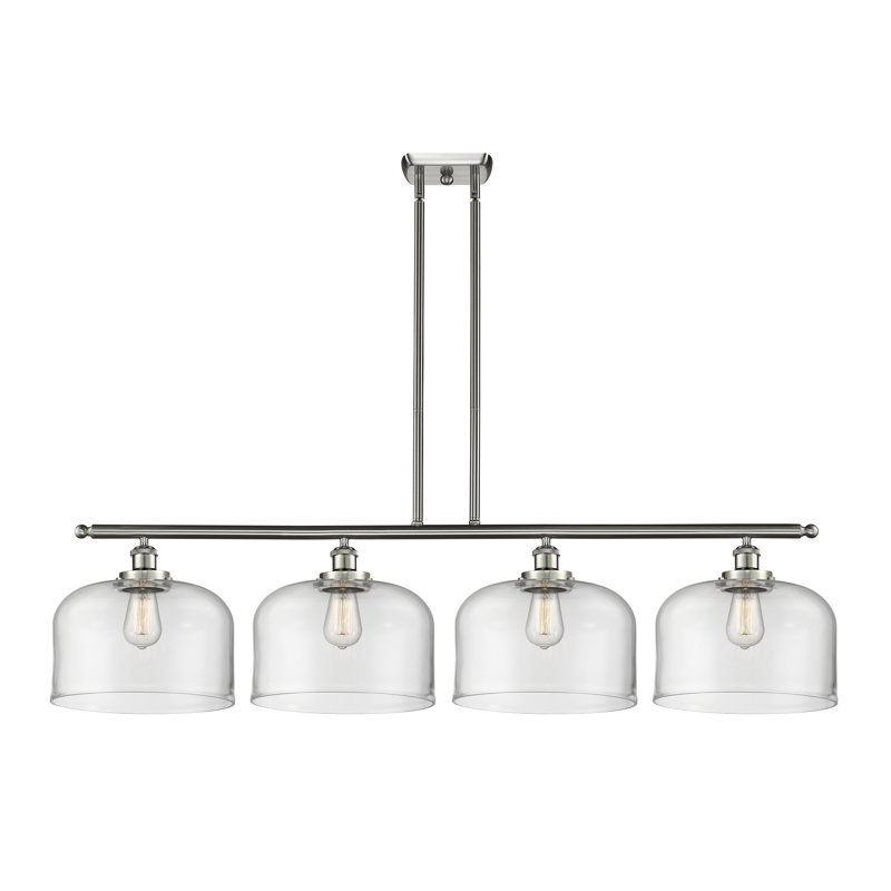 Luminaire suspendu pour îlot de cuisine 4 lumières Lattimer, Transparent, DEL, Nickel satiné brossé