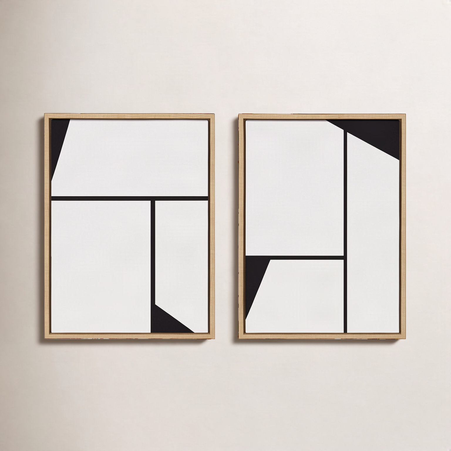 Bauhaus Sleek Abstract Painting, Natural Frame, 24" W x 18" H