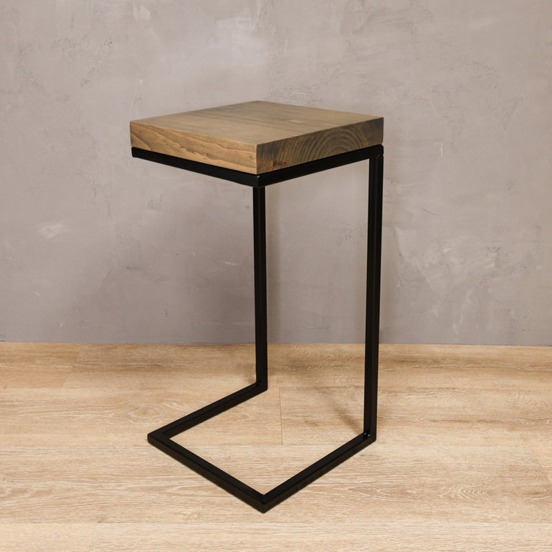 C Shape Rustic Side Table, Natural/Black
