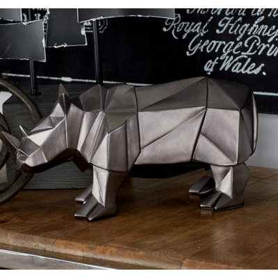 Polystone Rhino Decorative Silver Sculpture