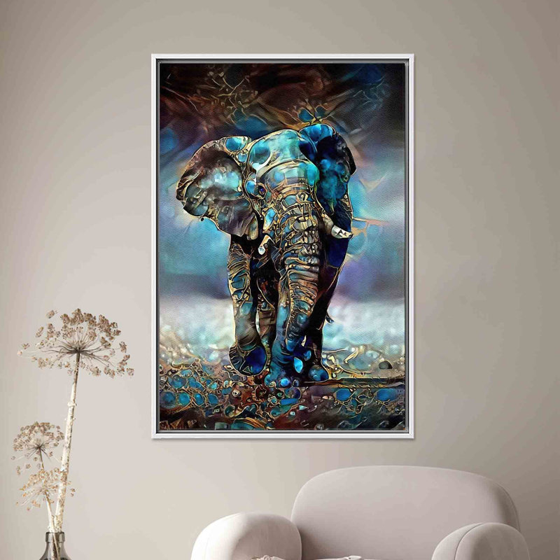 Éléphant bleu moderne, reproduction d'art sur toile abstraite élégante, 1P, 102,4 po H x 47,3 po l