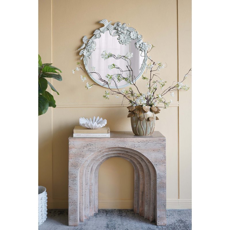 Console arquée 32,3 x 14,2 x 29,9 po moderne avec faux fini travertin beige