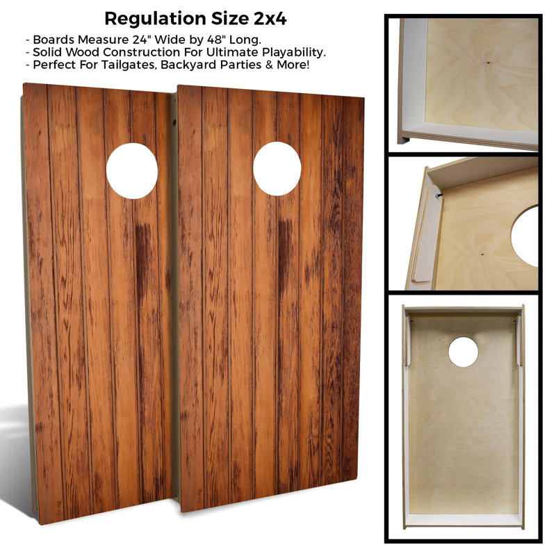 Ensemble de planches de cornhole à grain de bois 2 'x 4' avec étui de transport et lumières, Brun
