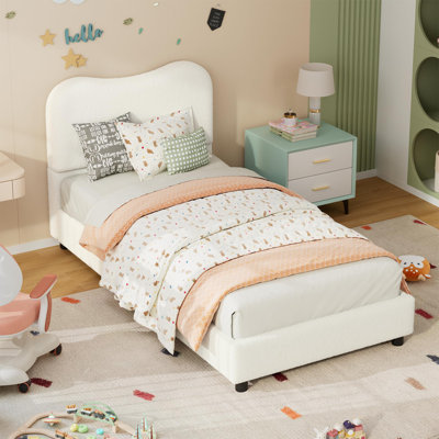 Cadre de lit pour enfants avec tête de lit tapissier en velours, lit plateforme mignon