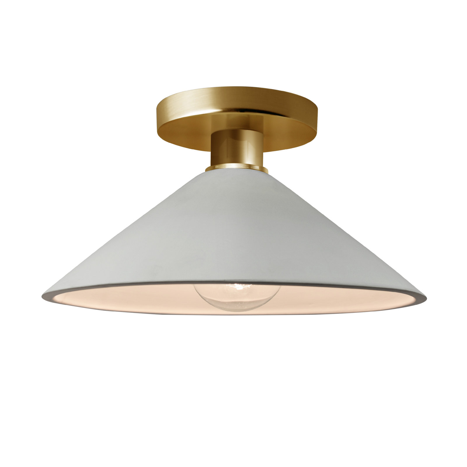 Single Light Ceramic Semi Flush Mount, Matte White, Polished Brass, Incandescent (Not Included)