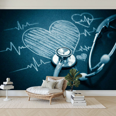 Papier peint adhésif mural pour stéthoscope de chambre à coucher l 144 "x H 100" Peel and Stick