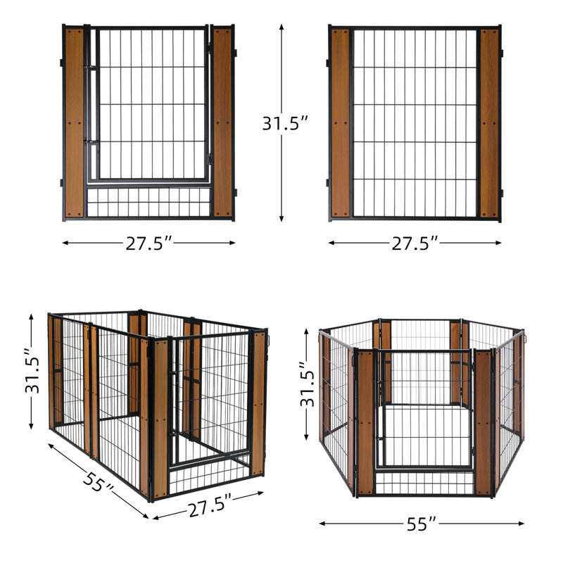 31.5'' H 6 Panel Metal Exercise Pen With Pet Door Outside Use, Brown