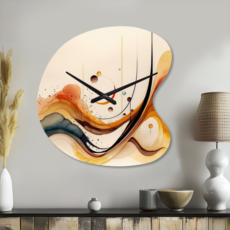 Grande horloge murale orange en forme de goutte - V brûlé - vagues uniques, Petit