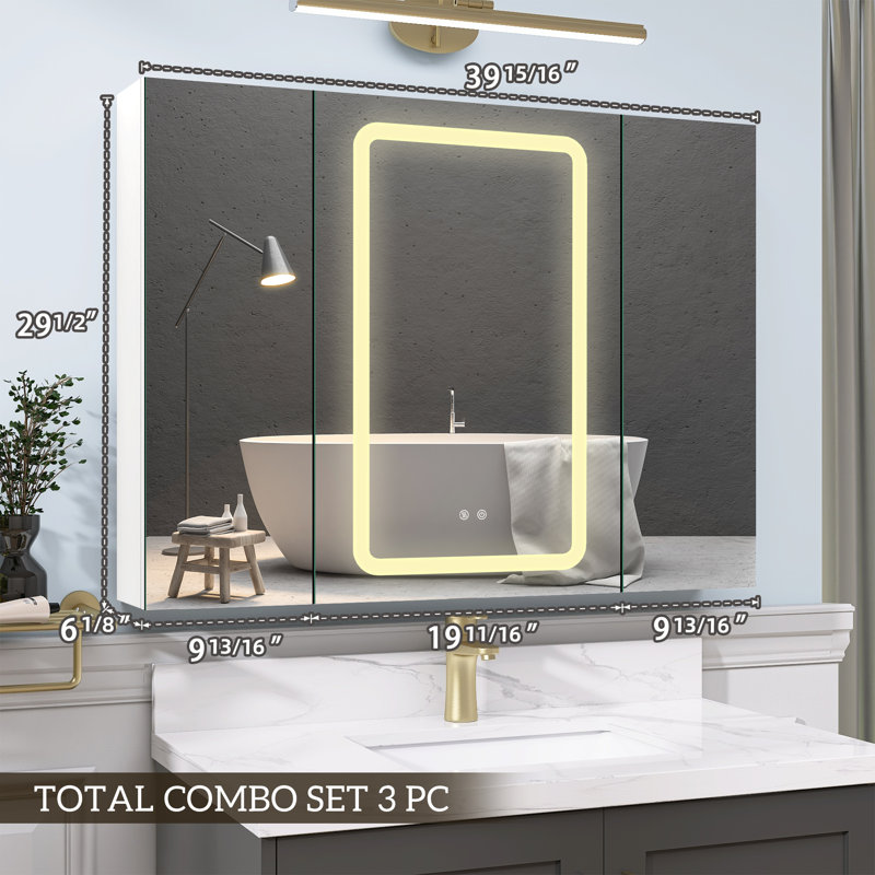 Armoire à pharmacie en aluminium imperméable anti-buée à DEL 40 po avec miroir et 40 tablettes réglables, Droite