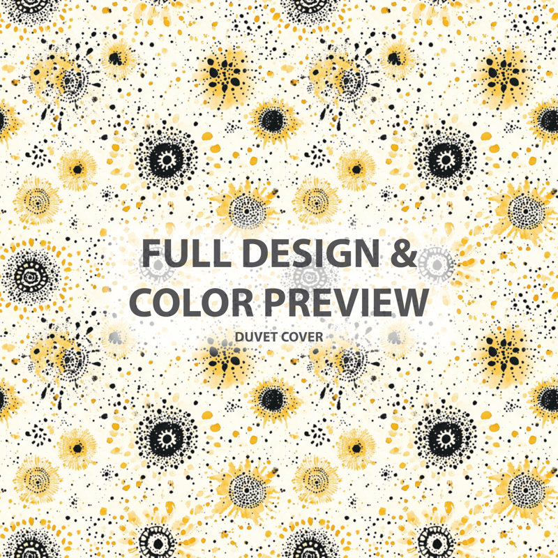 Ensemble de literie abstraite de 5 - Ensemble de housse de couette et coussin décoratif moderne jaune et noir Boho Mandala