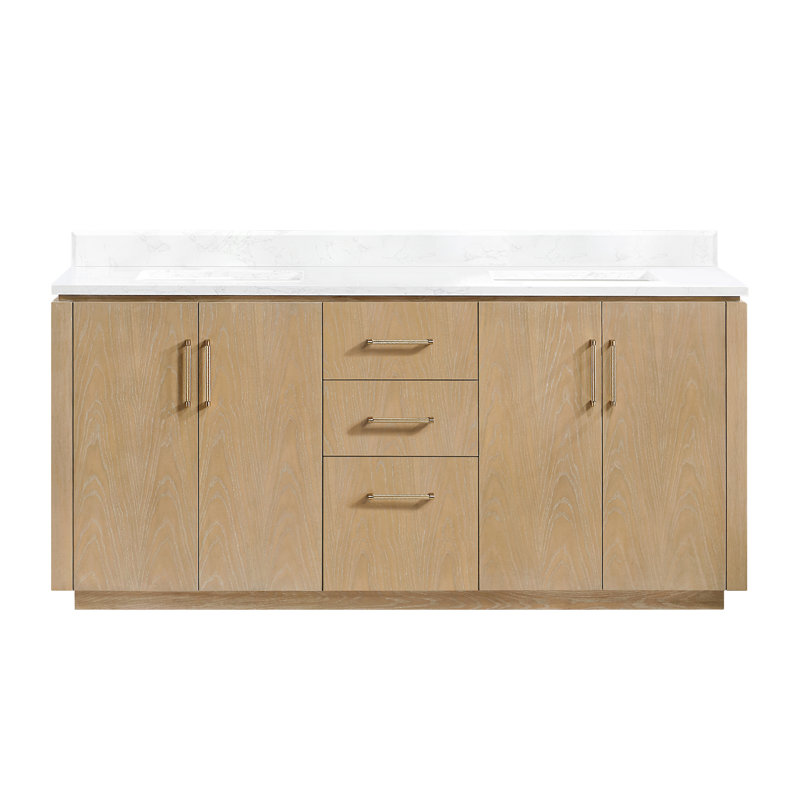 Meuble-lavabo double 72 po Cloverfield, Gris cendré délavé, Or