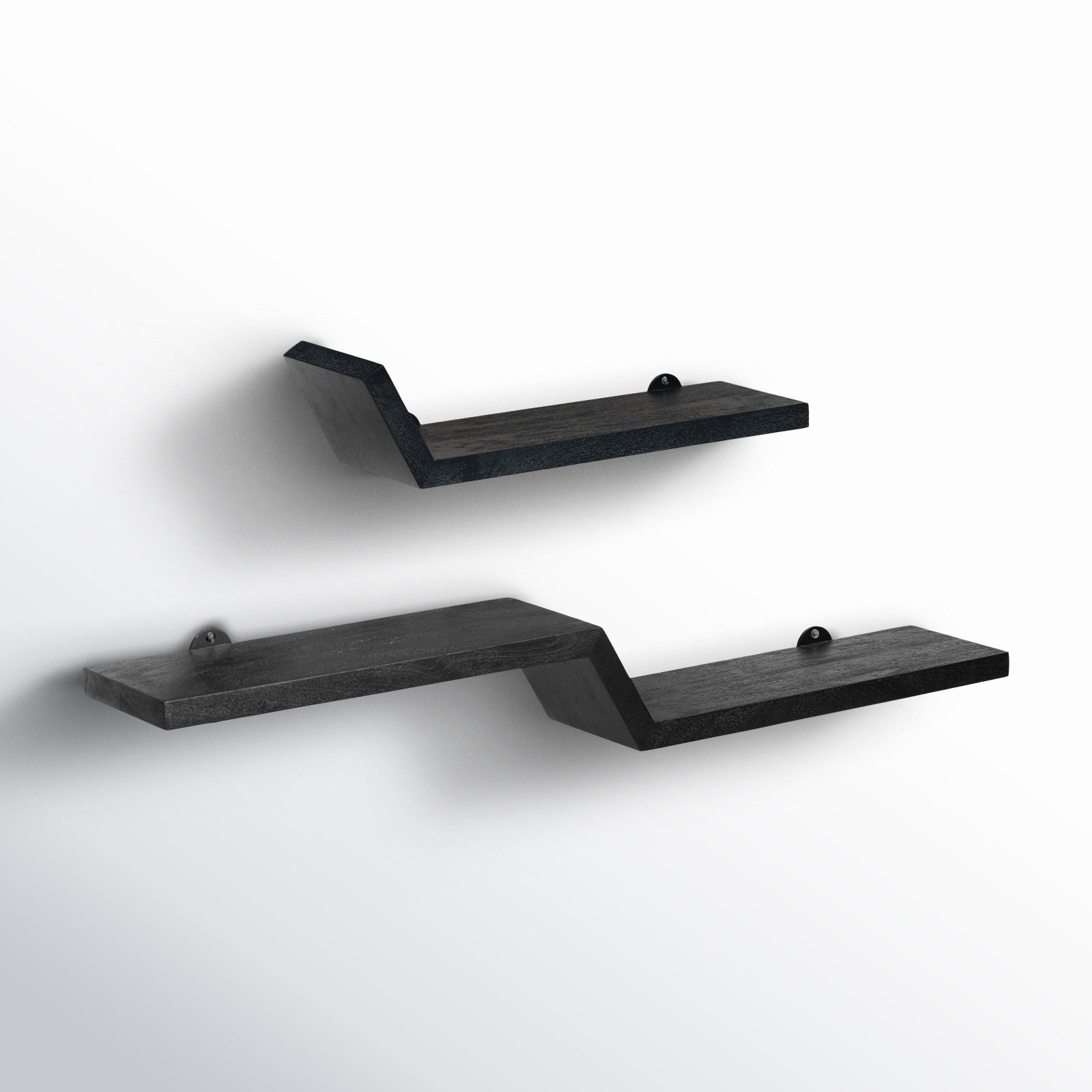 Marv Solid Mango Wood Wall Mounted Floating Shelves, Black