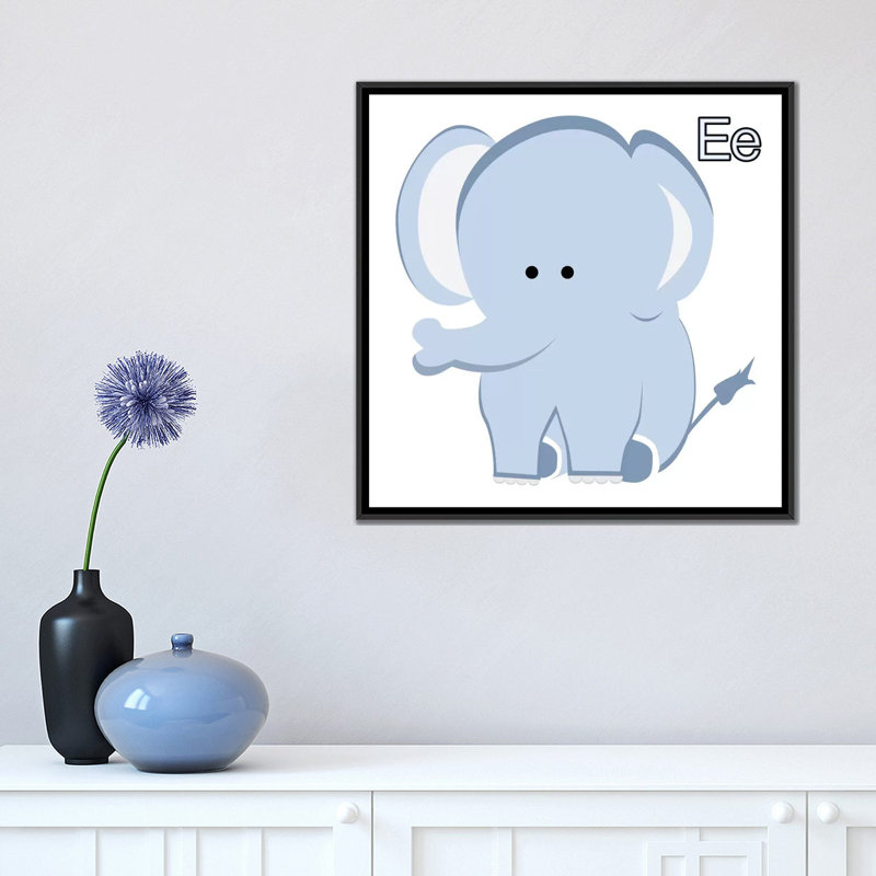 Arabelle «E is for Elephant Graphic», reproduction sur toile tendue, H 18 po x l 18 po x P 1,5 po, Toile avec cadre noir