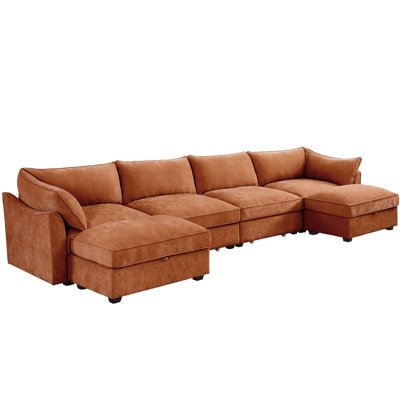 En forme de U 4 places avec 2 repose-pieds, rangement modulaire en chenille orange sous chaque siège, conception enveloppante et d'accoudoirs, peau douce, options de couleurs variées pour les styles d'intérieur surdimensionnés