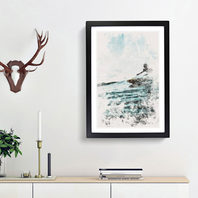 Surfing in Indonesia - Picture Frame Graphic Art, Black Framed, 63cm H x 45cm W x 2cm D