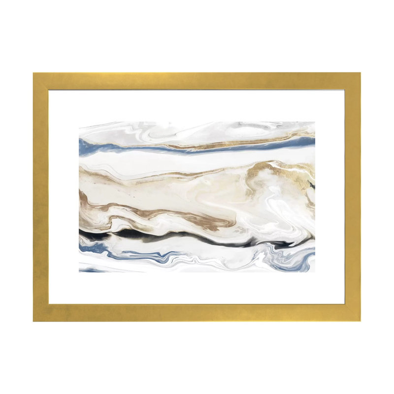 «Synthesis I» par Isabelle Z - impression d'art graphique, H 24 po x l 32 po x P 1 po, Blanc, Papier encadré doré